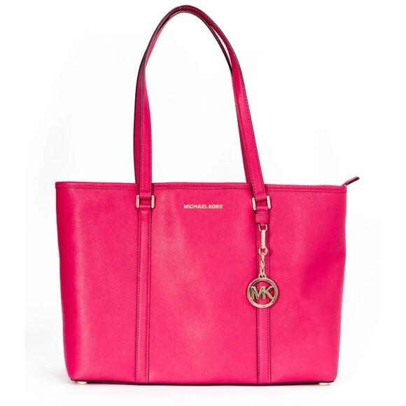Michael Kors Jet Set Travel Large Saffiano Leather Tote Bag In Hot Pink - Picture 1 of 10